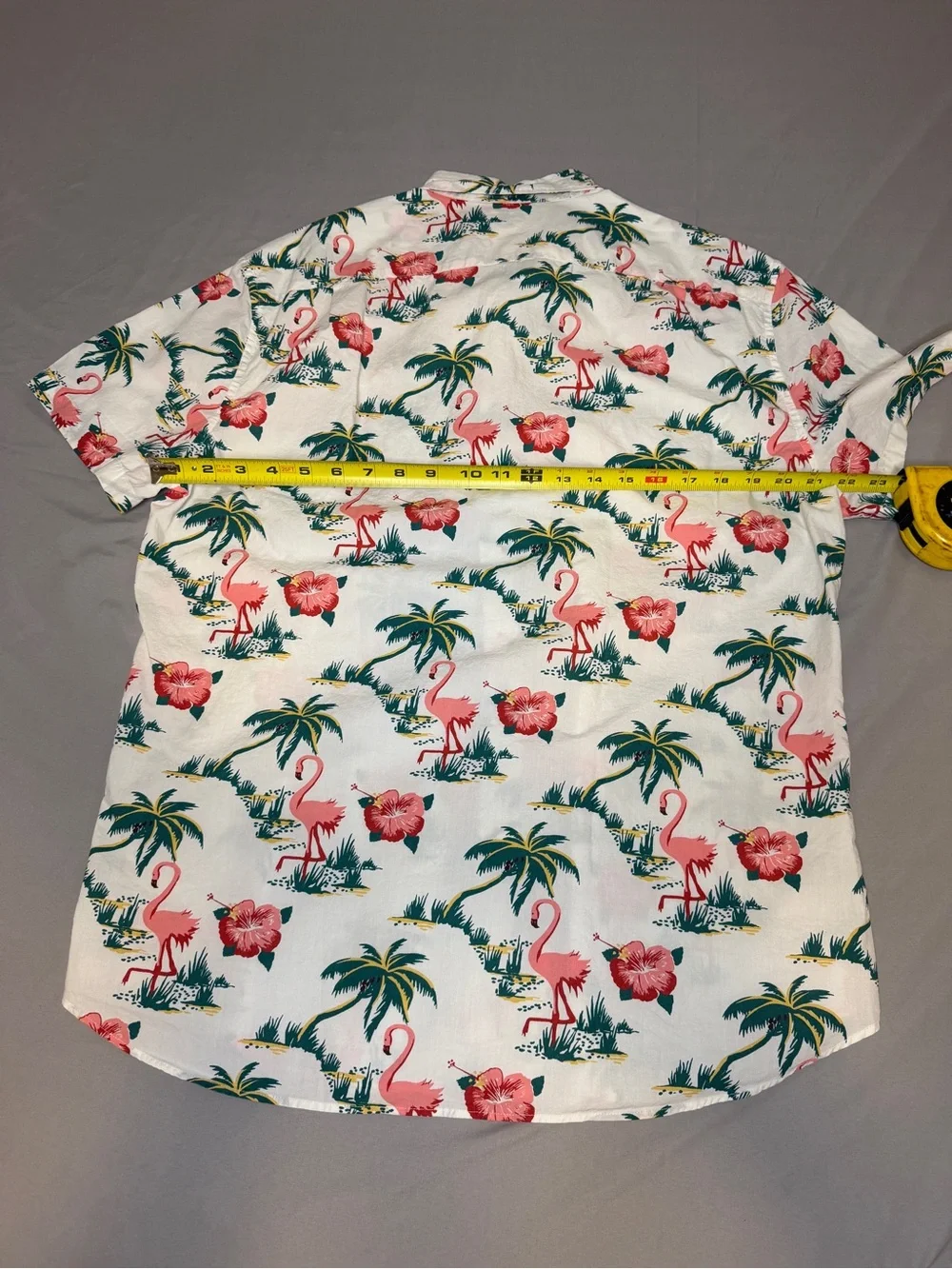 J. Crew White Short-Sleeve Shirt with Pink Flamingo & Green Palm Print